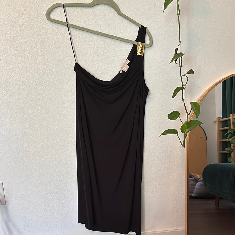 Vintage Michael Kors - One Shoulder Dress - Size 10 - Black & Gold Hardware